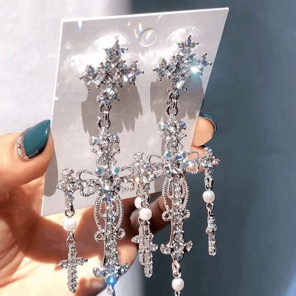 NWOT Cross AB Crystal Chandelier Dangle Earring - 4.5" - Picture 3 of 5
